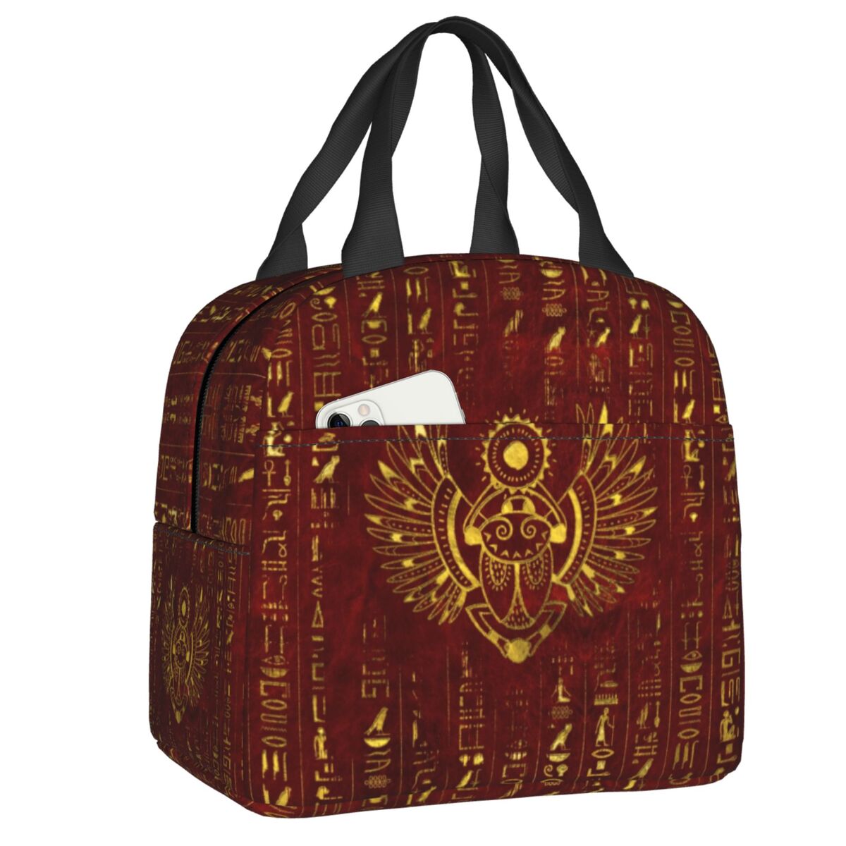 Women Bags Egypt - Golden Egyptian Scarab Hieroglyphs Lunch Boxes