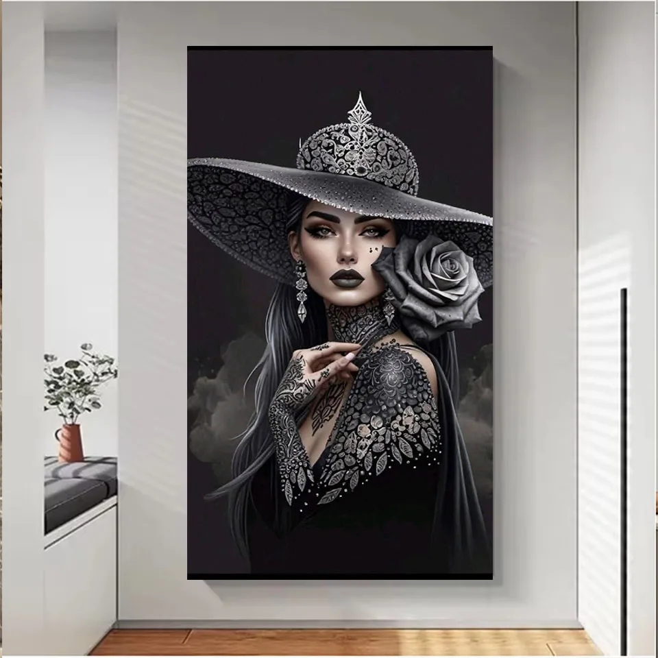 Women'S Bags New Collection - Diamond Painting Woman Wearing Flower Hat